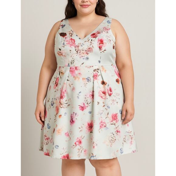 Chi Chi London V Neck Dress Fancy Floral Homecoming Gala size 18 - Picture 1 of 7